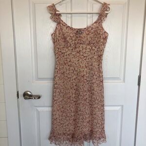 Vintage Y2K babydoll dress ruffle sleeves and hem dainty tie front microfloral